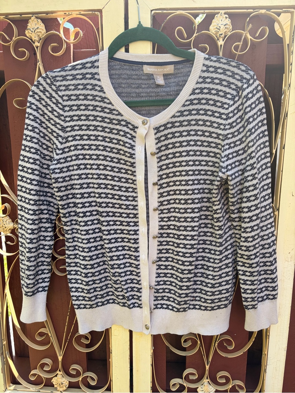 Banana Republic Black and White Striped Button-Front Cardigan